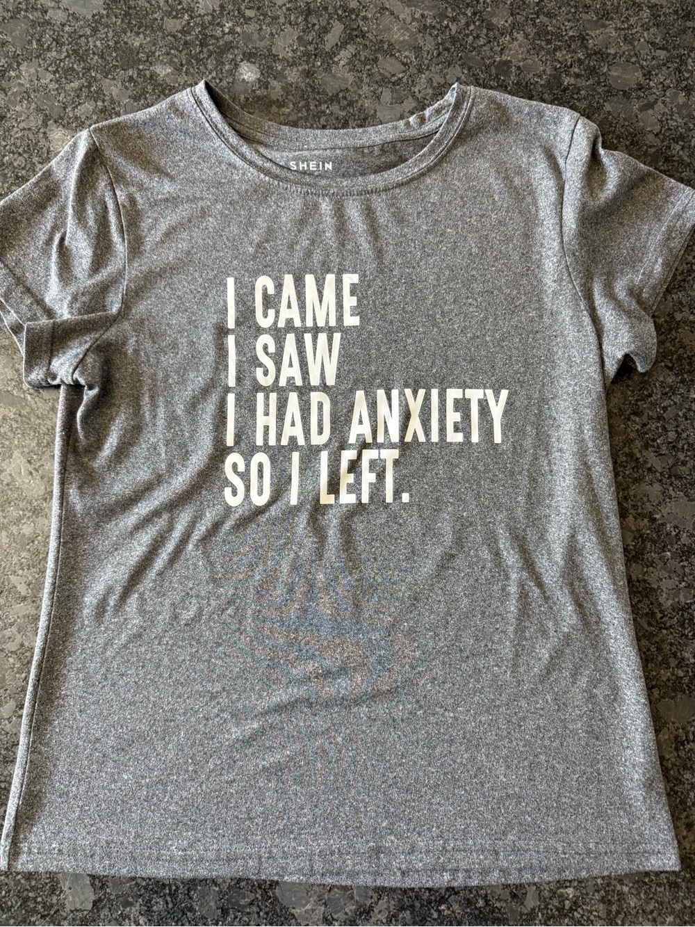 SHEIN Gray Short Sleeve Graphic Tee with White Slogan